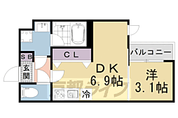 ＶＩＮＡ山科ＷＥＳＴ 3階1DKの間取り