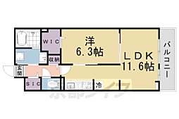 ウエスト　コミタリアIII 2階1LDKの間取り