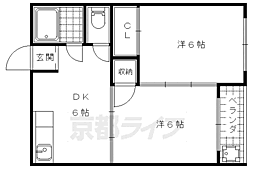 サンライズハイツ 2階2DKの間取り
