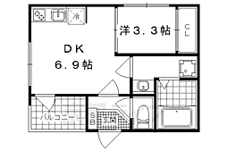 ハーモニーテラス東野狐藪町 3階1DKの間取り