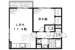 グランシェル 2階1LDKの間取り