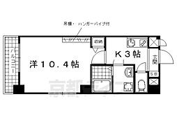 トゥモール山科 3階1Kの間取り