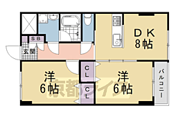 コーポラス伏見 5階2DKの間取り