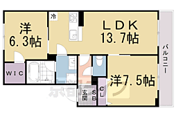 シャーメゾン乙出III 2階2LDKの間取り