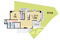 プレセランス山科 1階1LDKの間取り