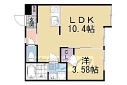 京都地下鉄東西線 六地蔵駅 徒歩3分の賃貸マンション 1階1LDKの間取り