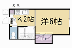 タウニィ一乗寺 1Kの間取図画像
