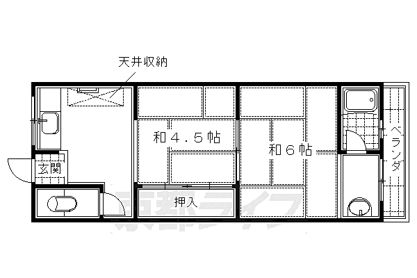 コーポ登 102｜京都府京都市伏見区深草善導寺町(賃貸アパート2K・1階・29.72㎡)の写真 その2