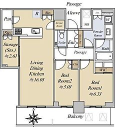 シエリアタワー大阪堀江 42階2LDKの間取り