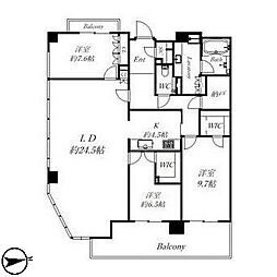 グランドメゾン大阪上本町 19階3LDKの間取り
