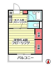 メゾンヒロ 2階1Kの間取り