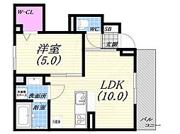 レーヴ　ド　ドゥ芦屋 1階1LDKの間取り