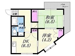 北夙川ナインズ 2DKの間取図画像