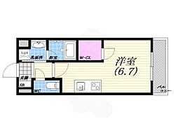 甲子園ガーデンズ 2階1Kの間取り