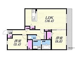 JR東海道・山陽本線 甲子園口駅 徒歩5分の賃貸アパート 2階2LDKの間取り