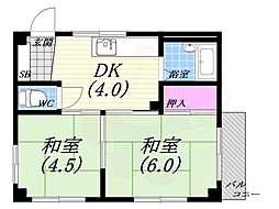 サンパレス21甲子園 2DKの間取図画像