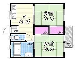 青葉ハイツ 2Kの間取図画像