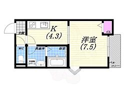ペルルブランシェ九番町 1Kの間取図画像