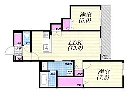 (仮称)西宮市甲子園浦風町へーベルメゾン 2LDKの間取図画像