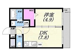 M'scourt今津山中町 1DKの間取図画像