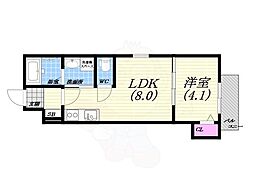 西宮市川東町アパート 1LDKの間取図画像