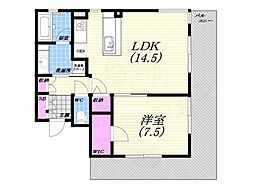 キャッスルプラザ西宮 1LDKの間取図画像