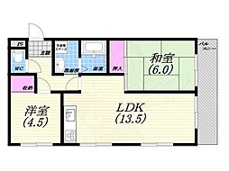 IO甲子園2番館 1LDKの間取図画像