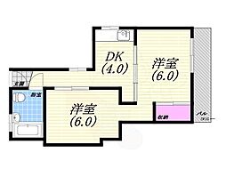 三麺マンション 2Kの間取図画像