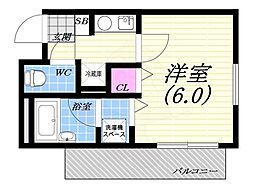 プレステージ・フジ西宮弐番館 1Kの間取図画像
