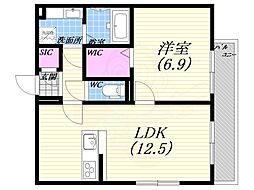 COLNクラクエンウェスト 1LDKの間取図画像