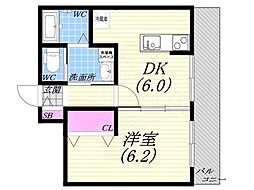 StellarHouse鳴尾 1DKの間取図画像