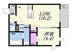 plaisir荒戎 1LDKの間取図画像