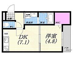 フジパレス夙川香櫨園ノース 1DKの間取図画像