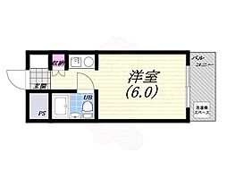 キューブ芦屋 ワンルームの間取図画像
