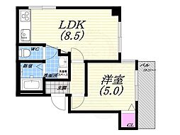 シャトー北野 1LDKの間取図画像