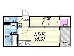CRASTINE西宮 1LDKの間取図画像
