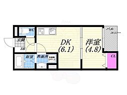 西宮THENEXT 1DKの間取図画像