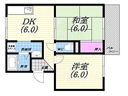 ハイツマスモトB 2DKの間取図画像