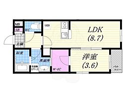 シェモア・グランデ西宮 1LDKの間取図画像
