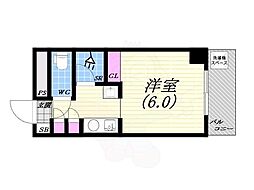 キューブ芦屋 ワンルームの間取図画像