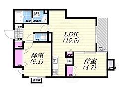サグレス甲子園口 2LDKの間取図画像