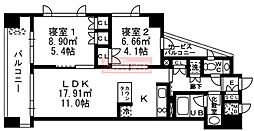 都営新宿線 小川町駅 徒歩5分の賃貸マンション 11階2LDKの間取り