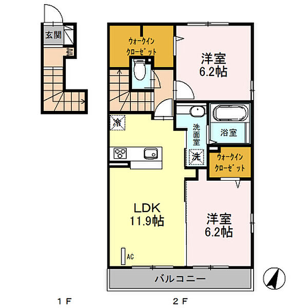 埼玉県川口市三ツ和2丁目(賃貸アパート2LDK・2階・64.79㎡)の写真 その2