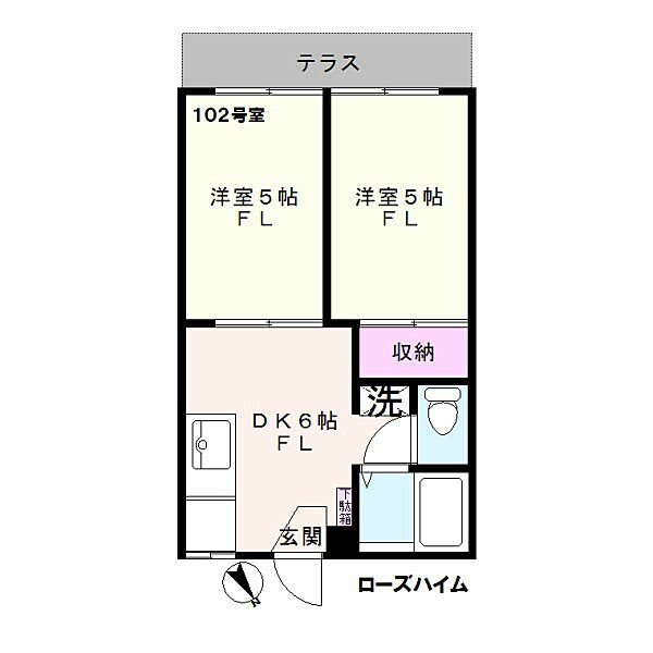 ローズハイム 102｜東京都豊島区南長崎5丁目(賃貸アパート2DK・1階・33.12㎡)の写真 その2