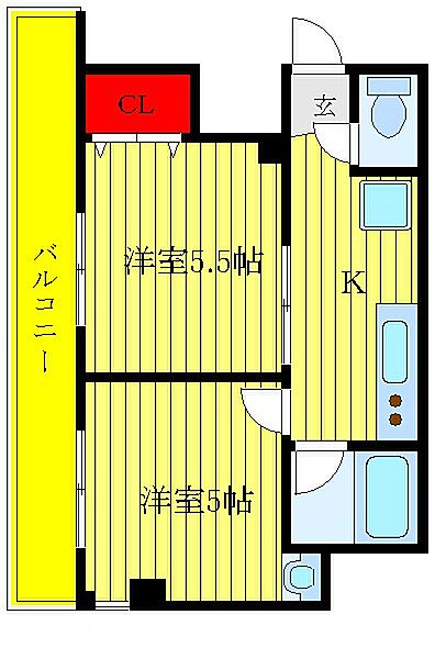 東京都北区中十条2丁目(賃貸マンション2K・4階・27.69㎡)の写真 その2