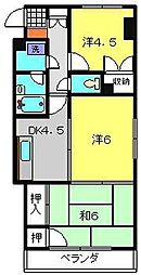 トリムパークマンション 4階3DKの間取り