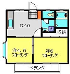 セントバレーA棟 2階2DKの間取り