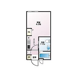 リブライト丸山台 1階ワンルームの間取り