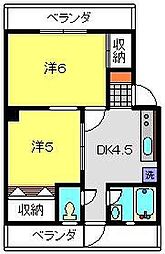 蒔田マンション 2DKの間取図画像