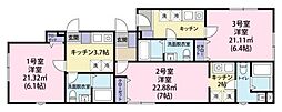 県大常実III番館 3階1Kの間取り